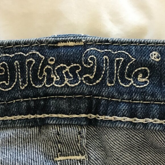 Miss Me Bootcut Jeans Women 31 Blue Mid Rise Flap Pockets Rhinestone Medium Wash - Picture 4 of 16